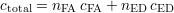 ctotal = nFA cFA + nED cED
